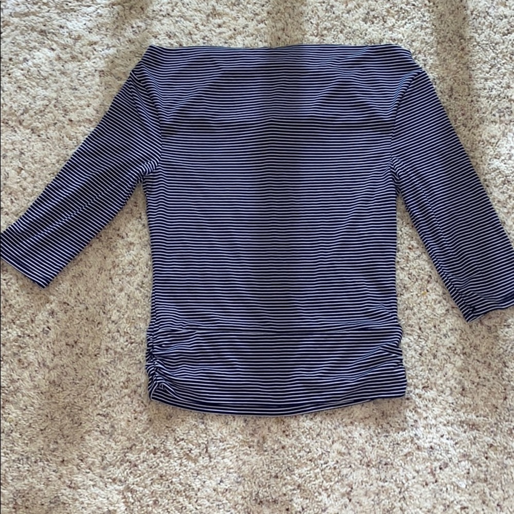 This is a super dressy navy and white blouse!
